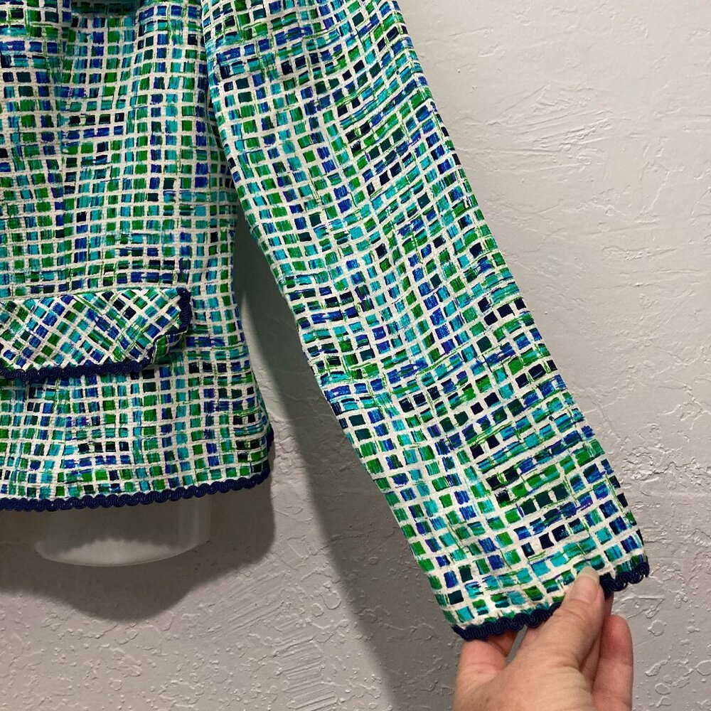 Adrianna Papell Safe Silk Button Blazer Blue Shoulder Pads Full lined Silk 12 - Picture 11 of 12